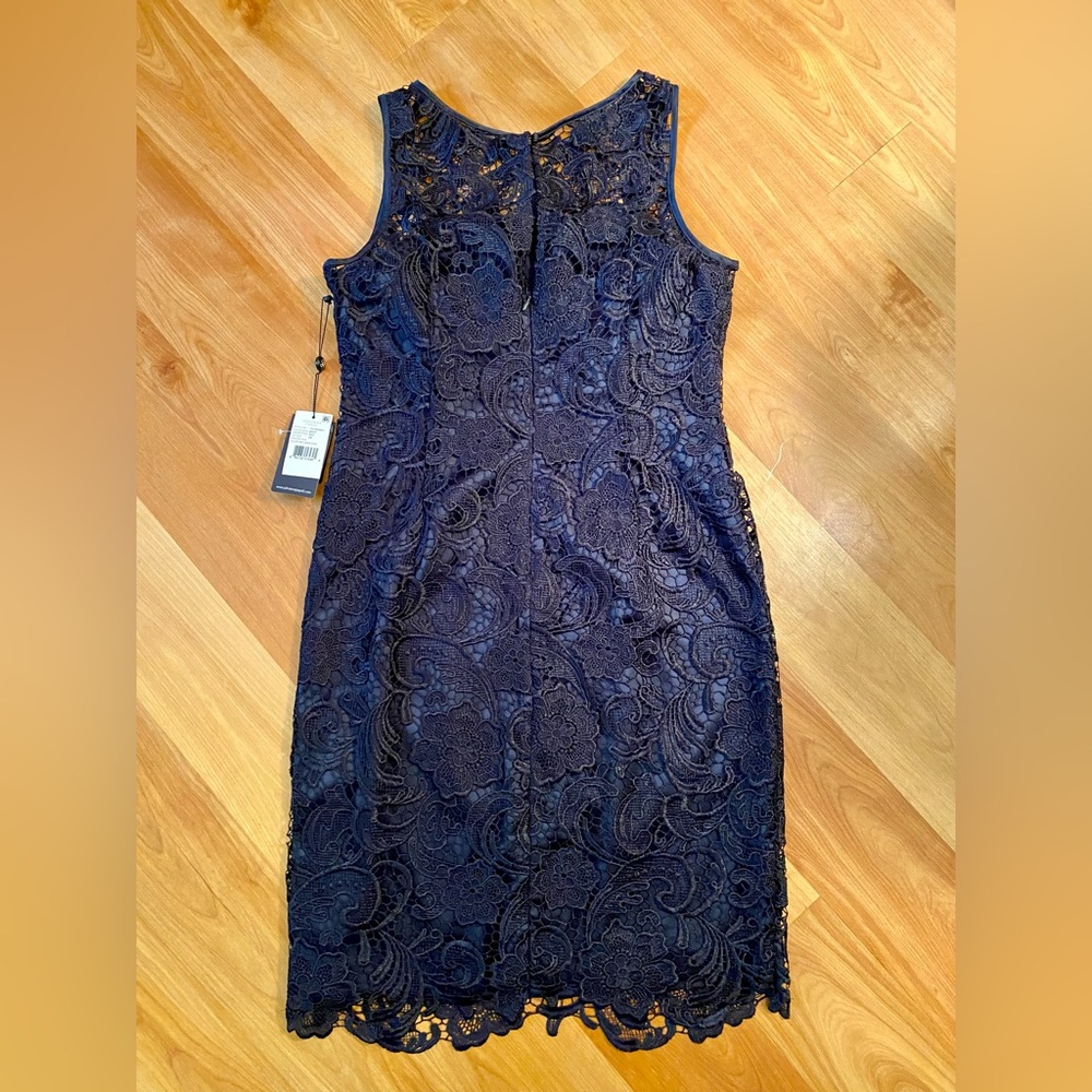 NWT Adrianna Papell Navy Mid-length Lace Dress Size 8 - Picture 2 of 5